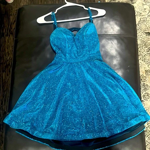 city studio blue dress City Studio Blue One Shoulder Rhinestone Embellished Prom, Party Dress –  eBargainsAndDeals Vintage Store main image 1